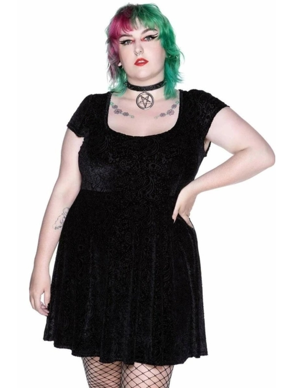 EUC KILLSTAR Dead Head Burnout Velvet Skater Dress- Size 4xl- See Description